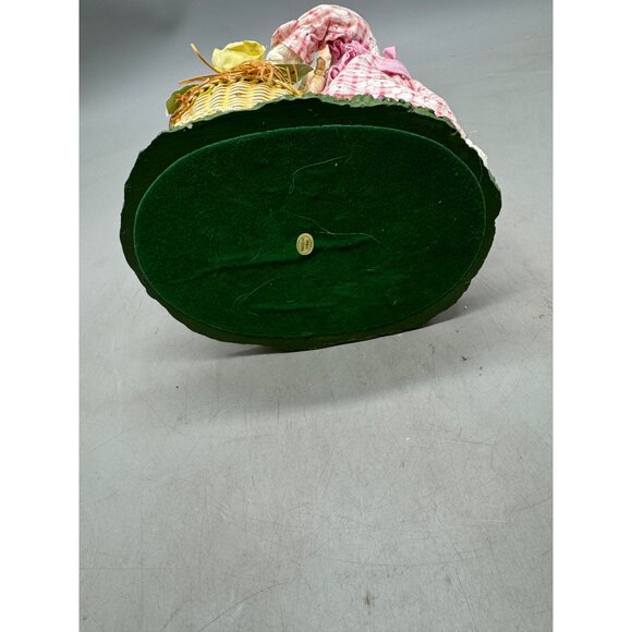 Vintage Ceramic Bunny Figurine Pink Checkered Dress Basket Flowers Chicks READ - Picture 4 of 10